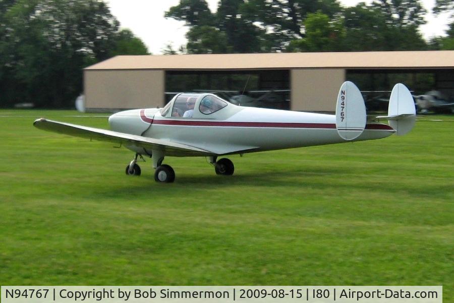 N94767, 1948 Erco 415E Ercoupe C/N 4878, Departing the EAA breakfast fly-in - Noblesville, Indiana