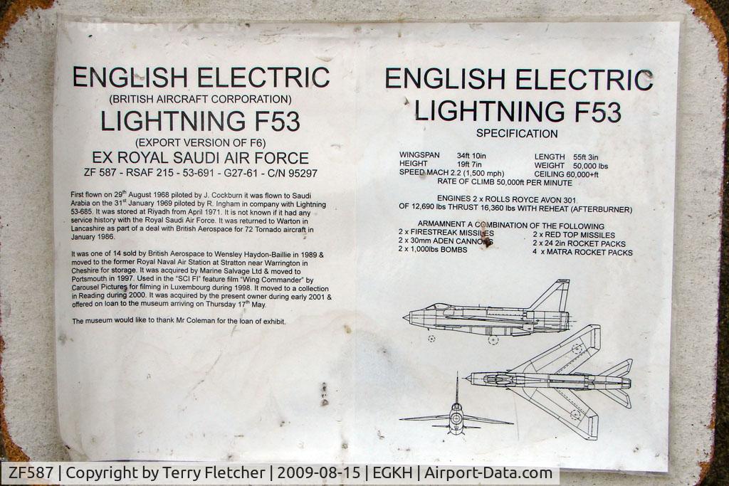 ZF587, English Electric Lightning F.53 C/N 95297, History of Lightning ZF587 fueslage at Headcorn