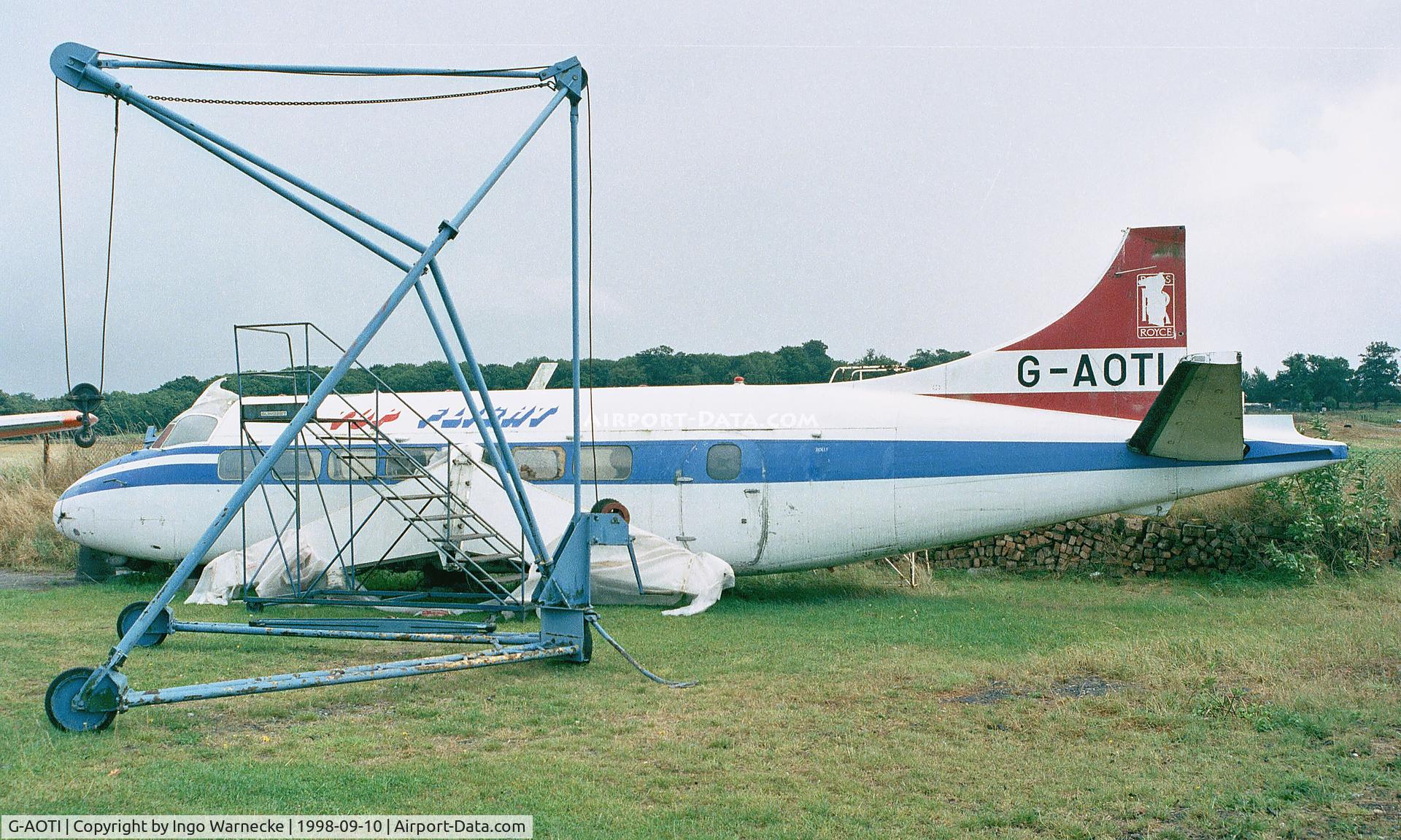 G-AOTI, 1956 De Havilland DH-114 Heron 2D C/N 14107, De Havilland D.H.114 Heron 2D awaiting restoration at the DeHavilland Heritage Museum, London-Colney