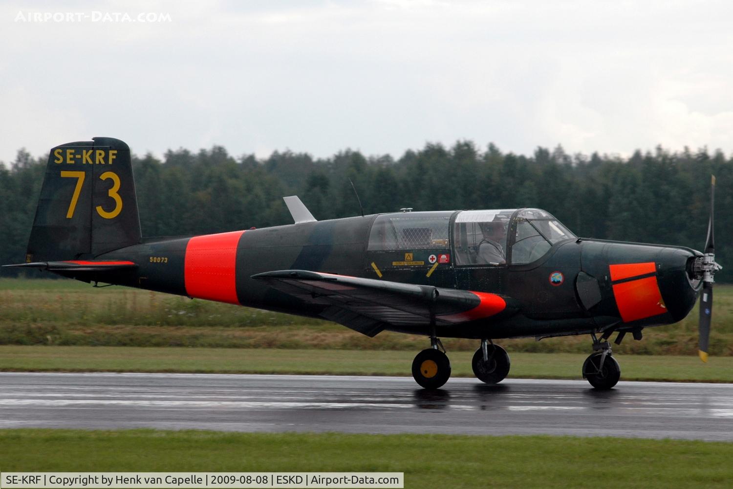 SE-KRF, 1954 Saab 91B Safir C/N 91-283, Saab Safir landing at Dala-Järna airfield in Sweden.