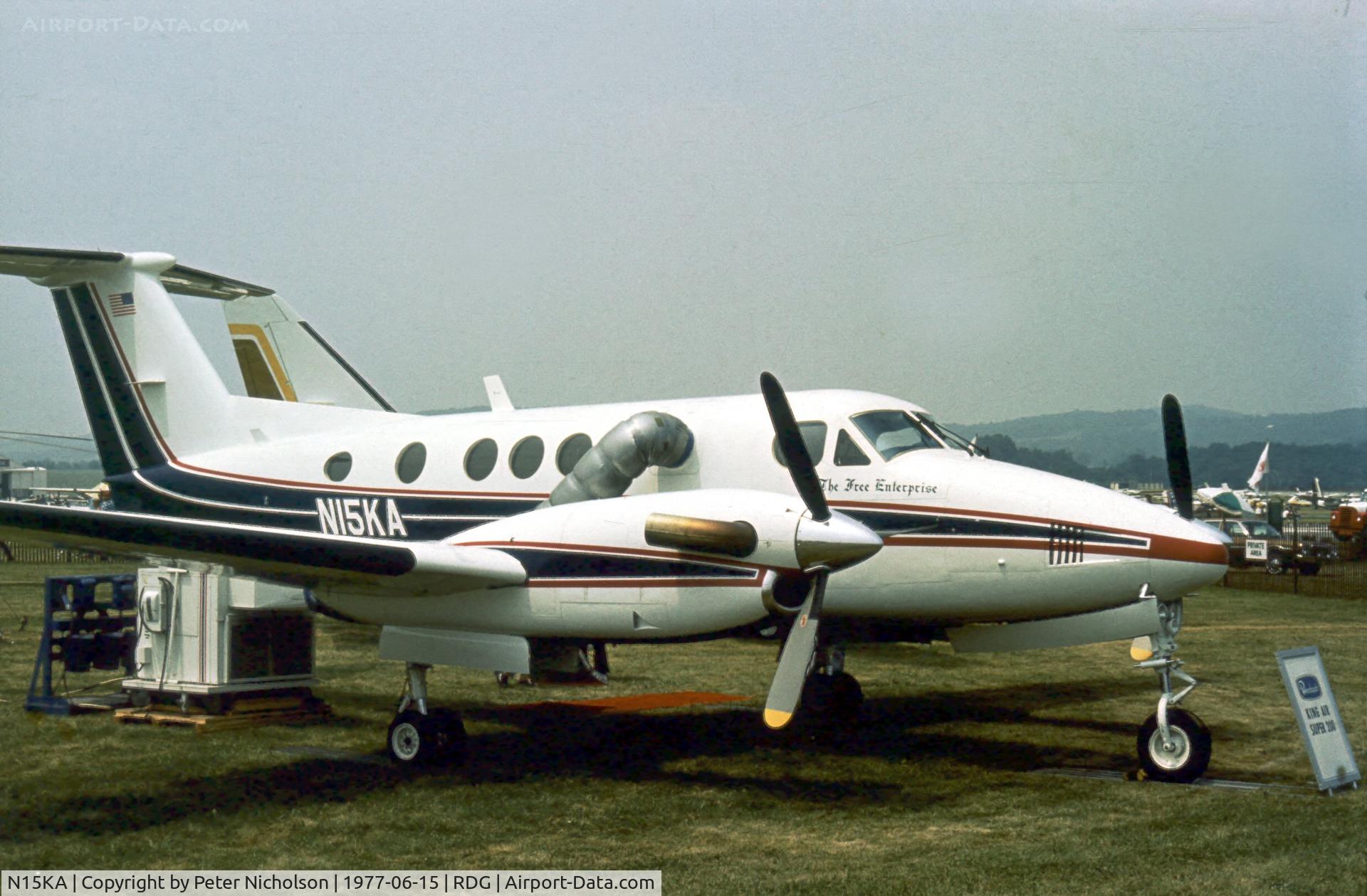 N15KA, 1977 Beech 200 Super King Air C/N BB-252, Beech Aircraft Corpn displayed this Super King Air titled The Free Enterprise at the 1977 Reading Airshow.