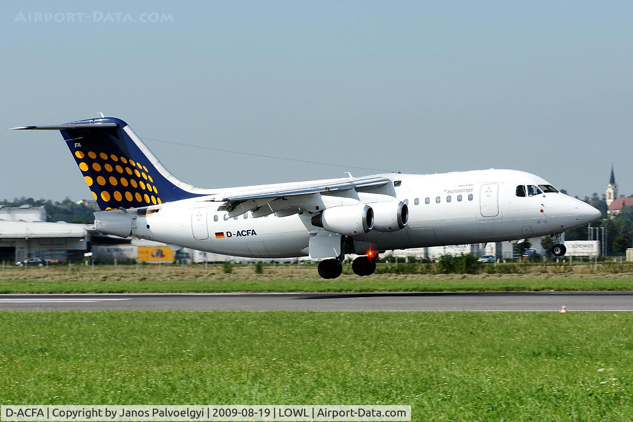 D-ACFA, 1991 British Aerospace BAe.146-200 C/N E2200, Eurowings BAe-146-200 touchdown on RWY 09 LNZ