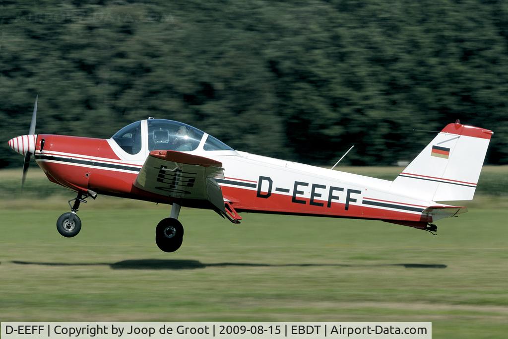 D-EEFF, 1974 Bolkow Bo-209 Monsun 160 RV C/N 301, Touchdown on the grass runway of Schaffen-Diest.