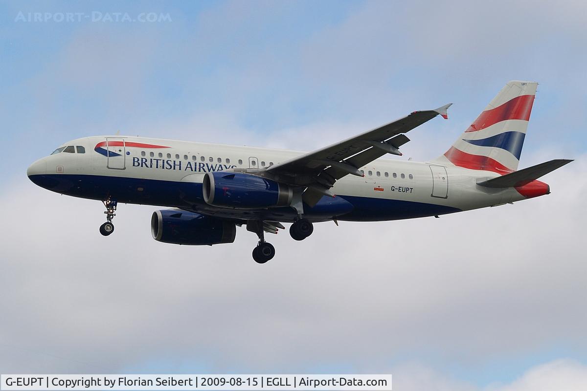 G-EUPT, 2000 Airbus A319-131 C/N 1380, Short final rwy 27L