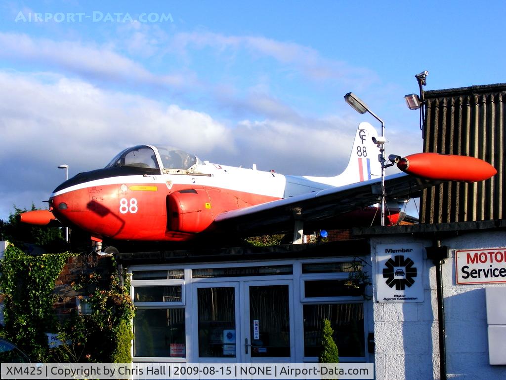 XM425, 1960 Hunting P-84 Jet Provost T.3A C/N PAC/W/9232, Jet Provost T3A displayed on top of a garage in Longton, Stoke-on-Trent