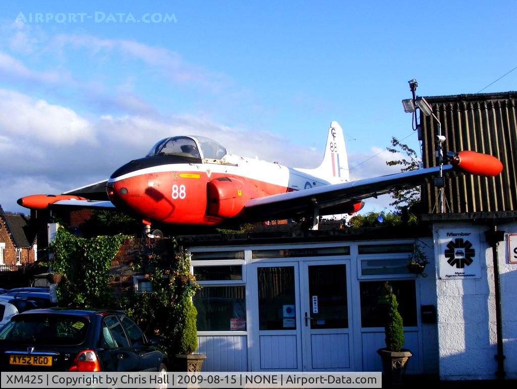 XM425, 1960 Hunting P-84 Jet Provost T.3A C/N PAC/W/9232, Jet Provost T3A displayed on top of a garage in Longton, Stoke-on-Trent