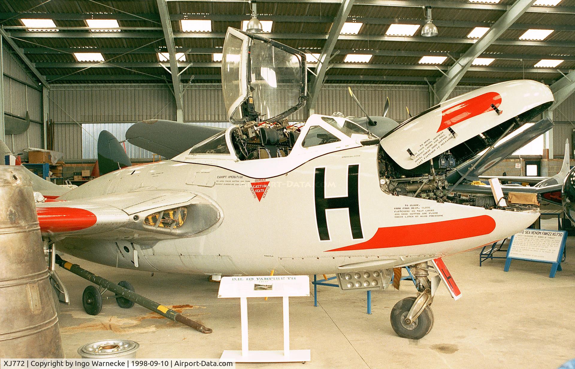XJ772, De Havilland DH-115 Vampire T.11 C/N 15018, De Havilland D.H.115 Vampire T11 at the DeHavilland Heritage Centre, London-Colney