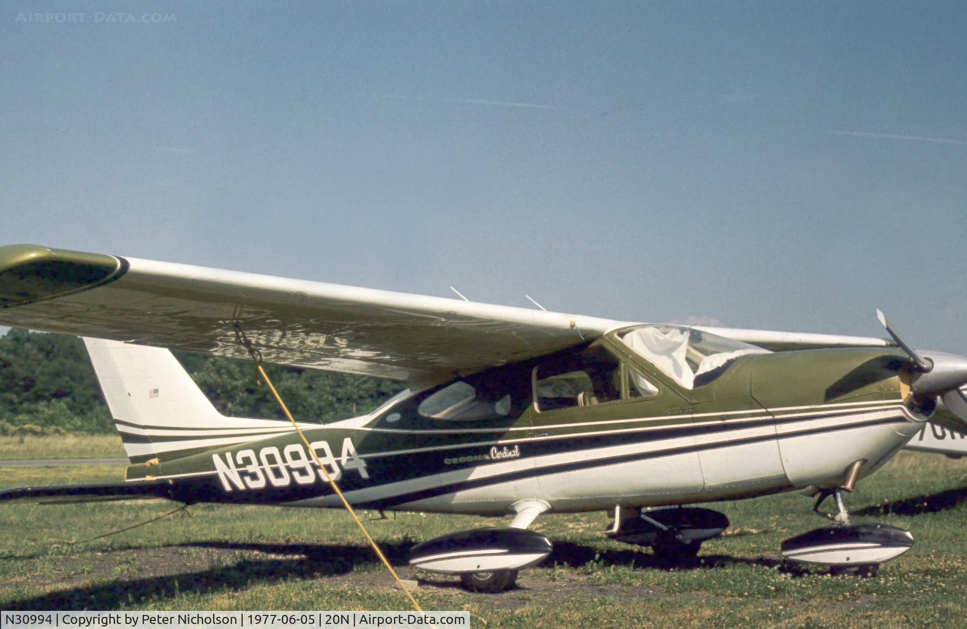 N30994, 1970 Cessna 177B Cardinal C/N 17701588, This Cardinal was seen at Kingston-Ulster in New York State in the Summer of 1977.