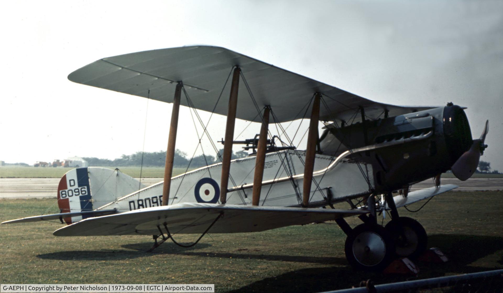 G-AEPH, 1918 Bristol F.2B Fighter C/N 7575, The Shuttleworth Collection's F2B was displayed at the 1973 Cranfield Business & Light Aircraft Airshow.