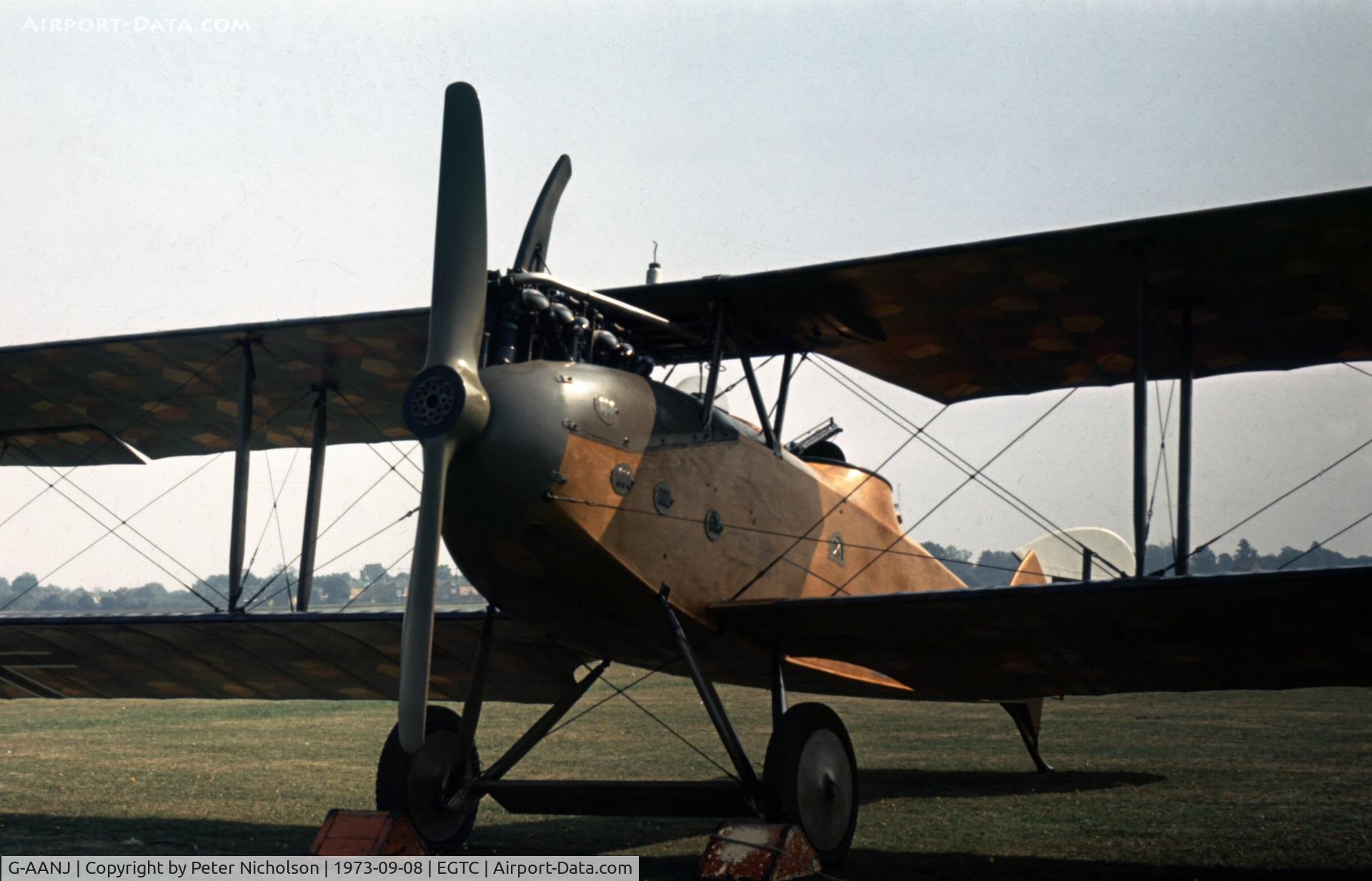 G-AANJ, 1918 LVG C.VI C/N 4503, The Shuttleworth Collection's LVG was displayed at the 1973 Cranfield Business & Light Aviation Show.