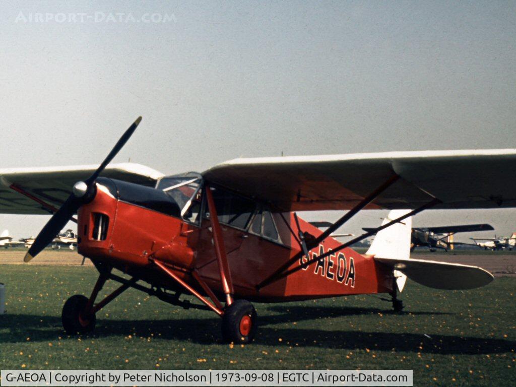 G-AEOA, 1931 De Havilland DH.80A Puss Moth C/N 2184, This Puss Moth was on display at the 1973 Cranfield Business & Light Aviation Show.