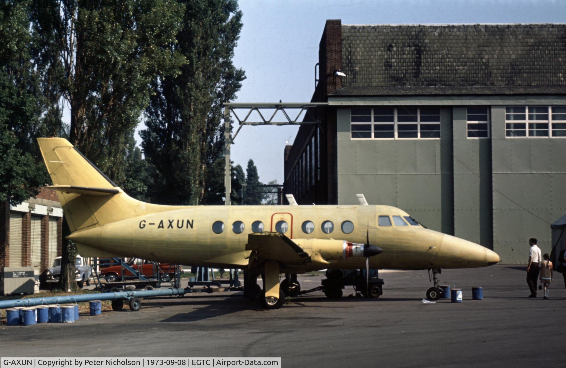 G-AXUN, 1970 Handley Page HP-137 Jetstream 200 C/N 246, This Jetstream was present at the 1973 Cranfield Business & Light Aviation Show.