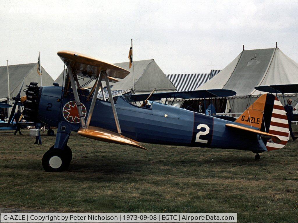 G-AZLE, 1940 Boeing E-75 C/N 75-8543, This A75N Kaydet was present at the 1973 Cranfield Business & Light Aviation Show.