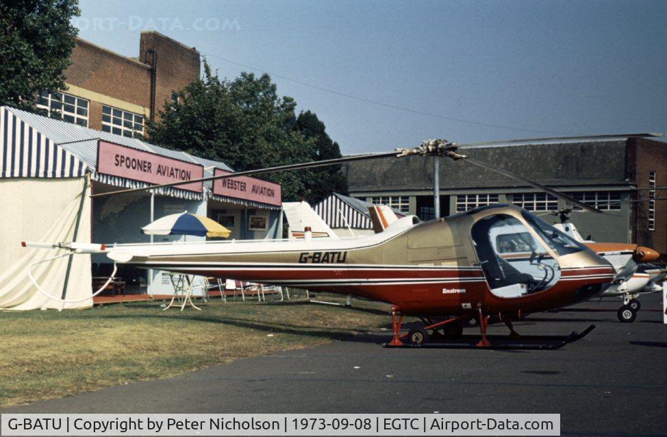 G-BATU, 1973 Enstrom F-28A-UK C/N 127, This Enstrom F-28A was displayed at the 1973 Cranfield Business & Light Aviation Show.