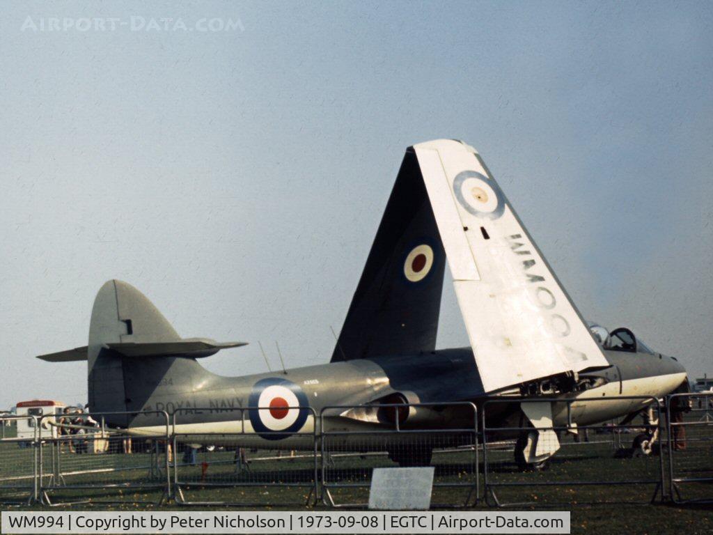WM994, 1954 Hawker Sea Hawk FB.5 C/N 6032, Another view of the Sea Hawk displayed at the 1973 Cranfield Business & Light Aviation Show.