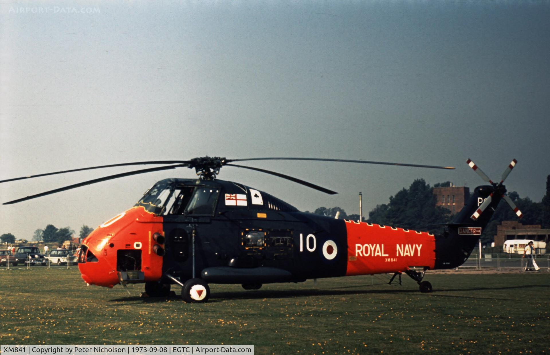 XM841, 1961 Westland Wessex HAS.1 C/N WA22, Wessex HAS.1 of 771 Squadron on display at the 1973 Cranfield Business & Light Aviation Show.