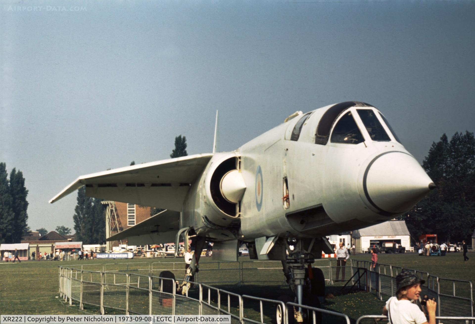 XR222, 1964 BAC TSR-2 C/N XO-4, This TSR.2 with the Cranfield Institute of Technology was displayed at the 1973 Cranfield Business & Light Aviation Show.