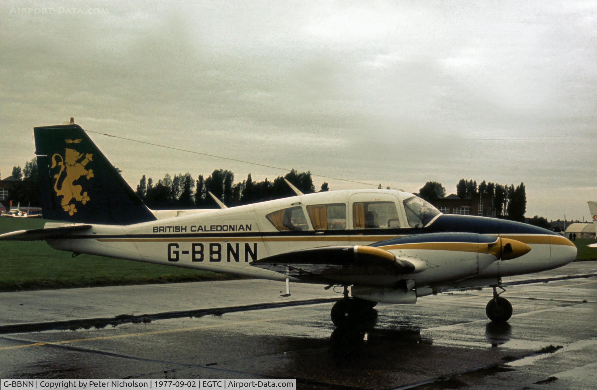 G-BBNN, 1971 Piper PA-23-250 Aztec C/N 27-4172, PA-23 Aztec of British Caledonian Airlines attended the 1977 Cranfield Business & light Aviation Show.