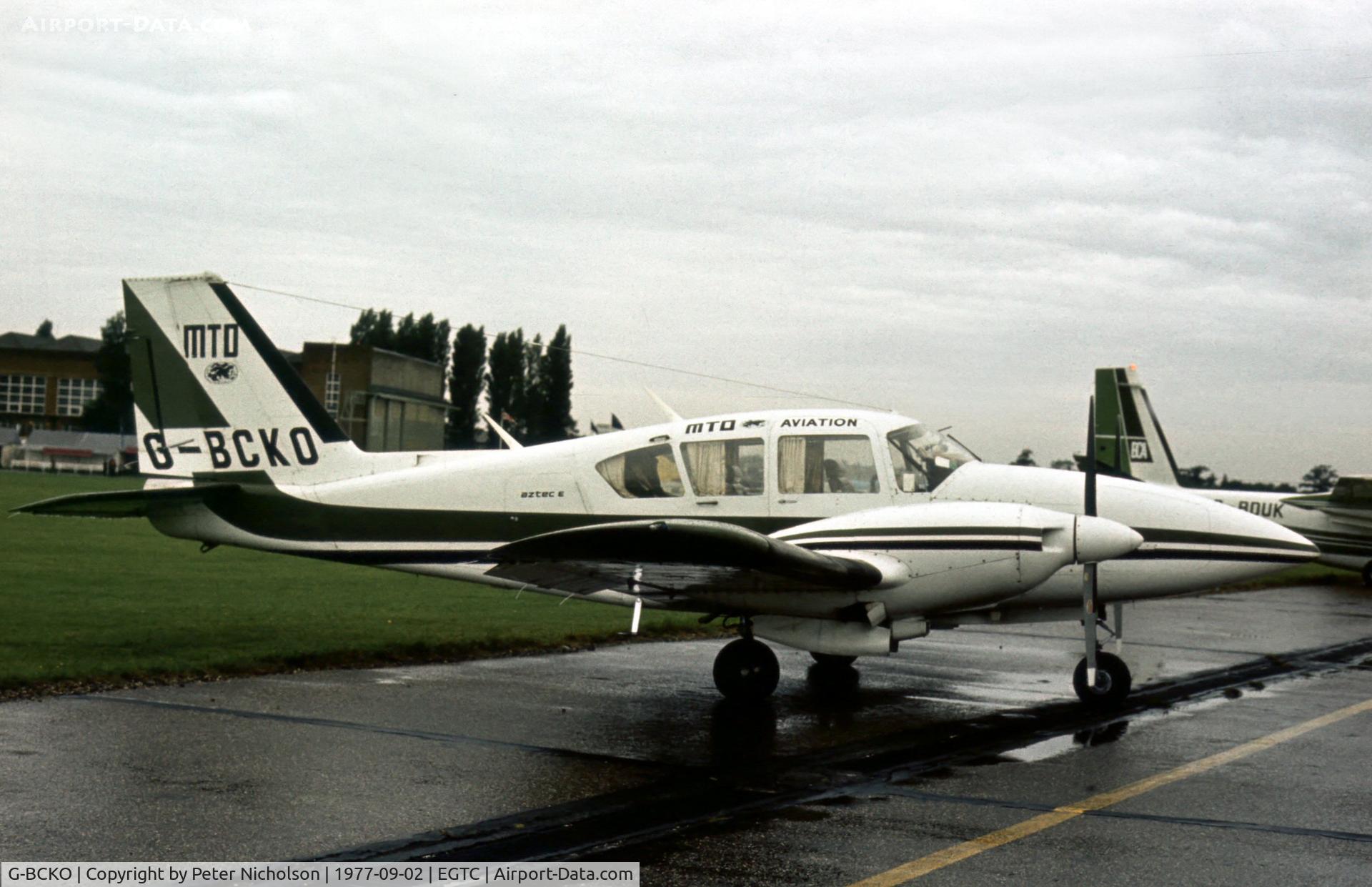 G-BCKO, 1973 Piper PA-23-250 Aztec C/N 27-7405251, PA-23 Aztec at the 1977 Cranfield Business & Light Aviation Show.
