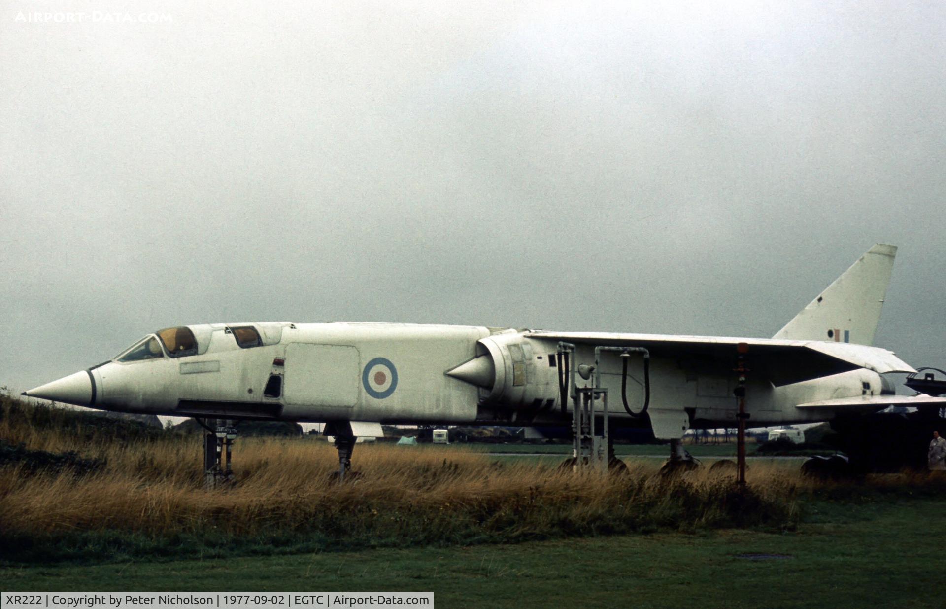 XR222, 1964 BAC TSR-2 C/N XO-4, The Cranfield Institute of Technology displayed their TSR.2 at the 1977 Cranfield Business & Light Aviation Show.