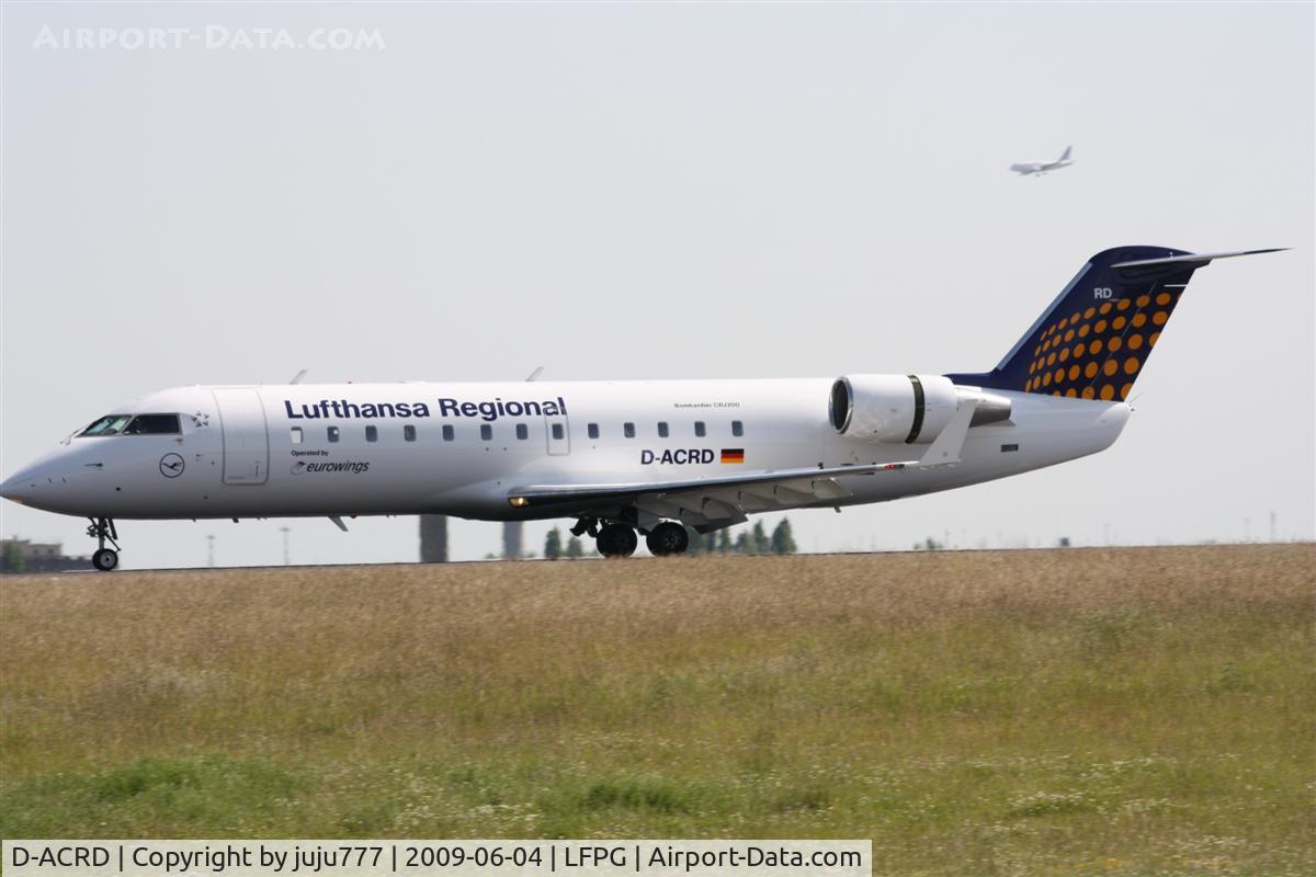 D-ACRD, Canadair CRJ-200ER (CL-600-2B19) C/N 7583, on landing at CDG whis new paint on ruder