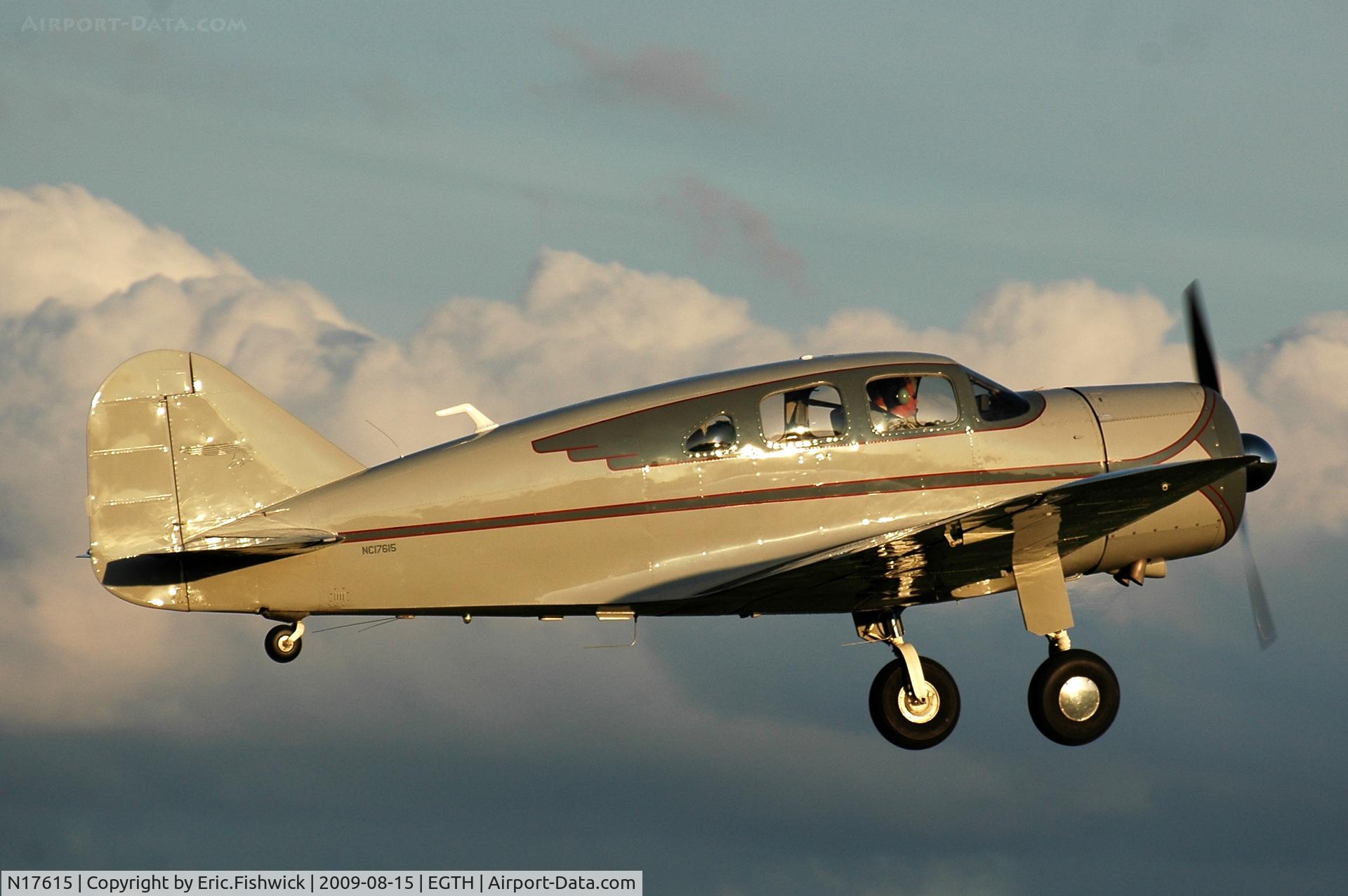 N17615, 1938 Spartan 7W Executive C/N 14, 42. N17615 departing Shuttleworth Evening Air Display Aug 09