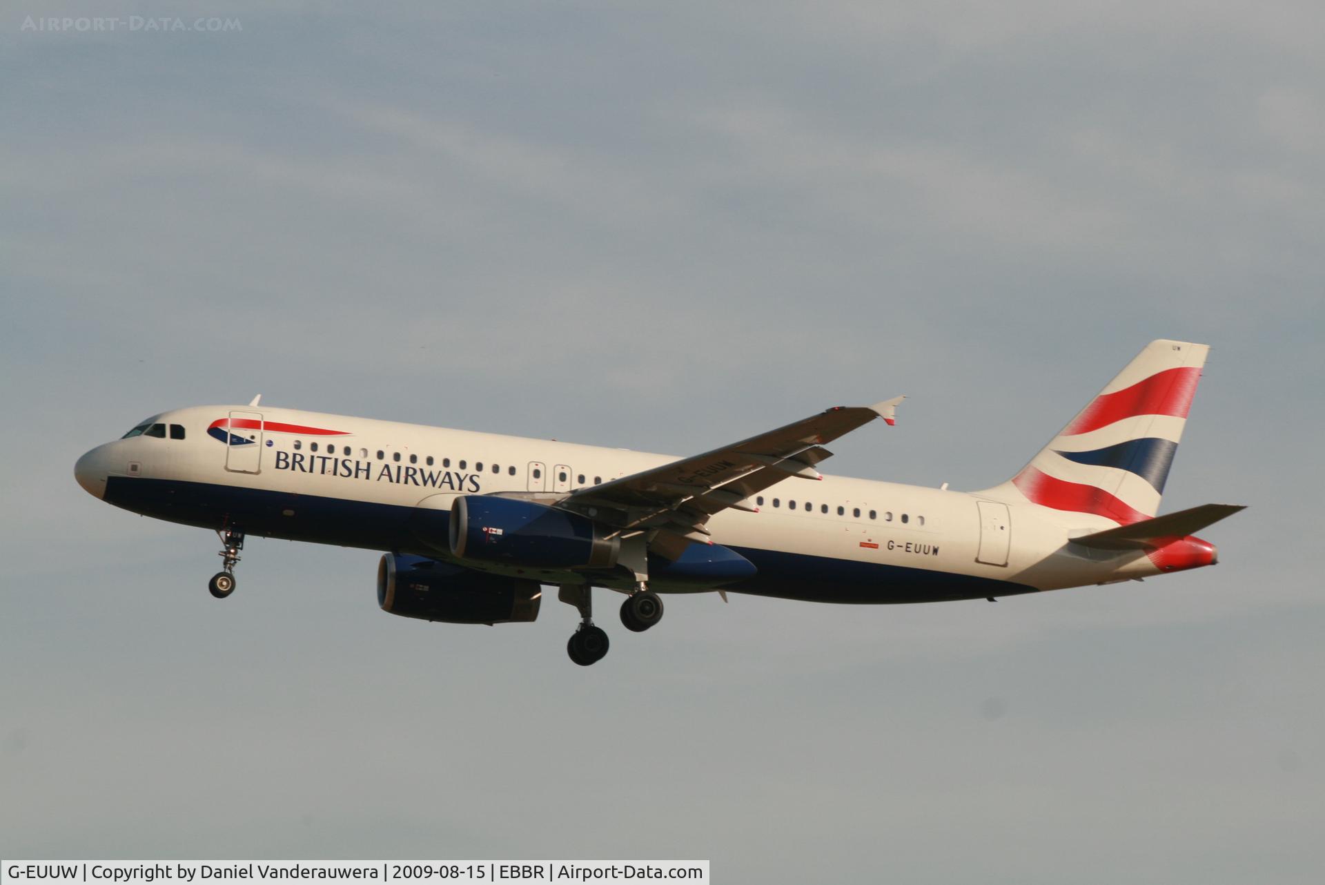 G-EUUW, 2008 Airbus A320-232 C/N 3499, arrival of flight BA388 to rwy 25L
