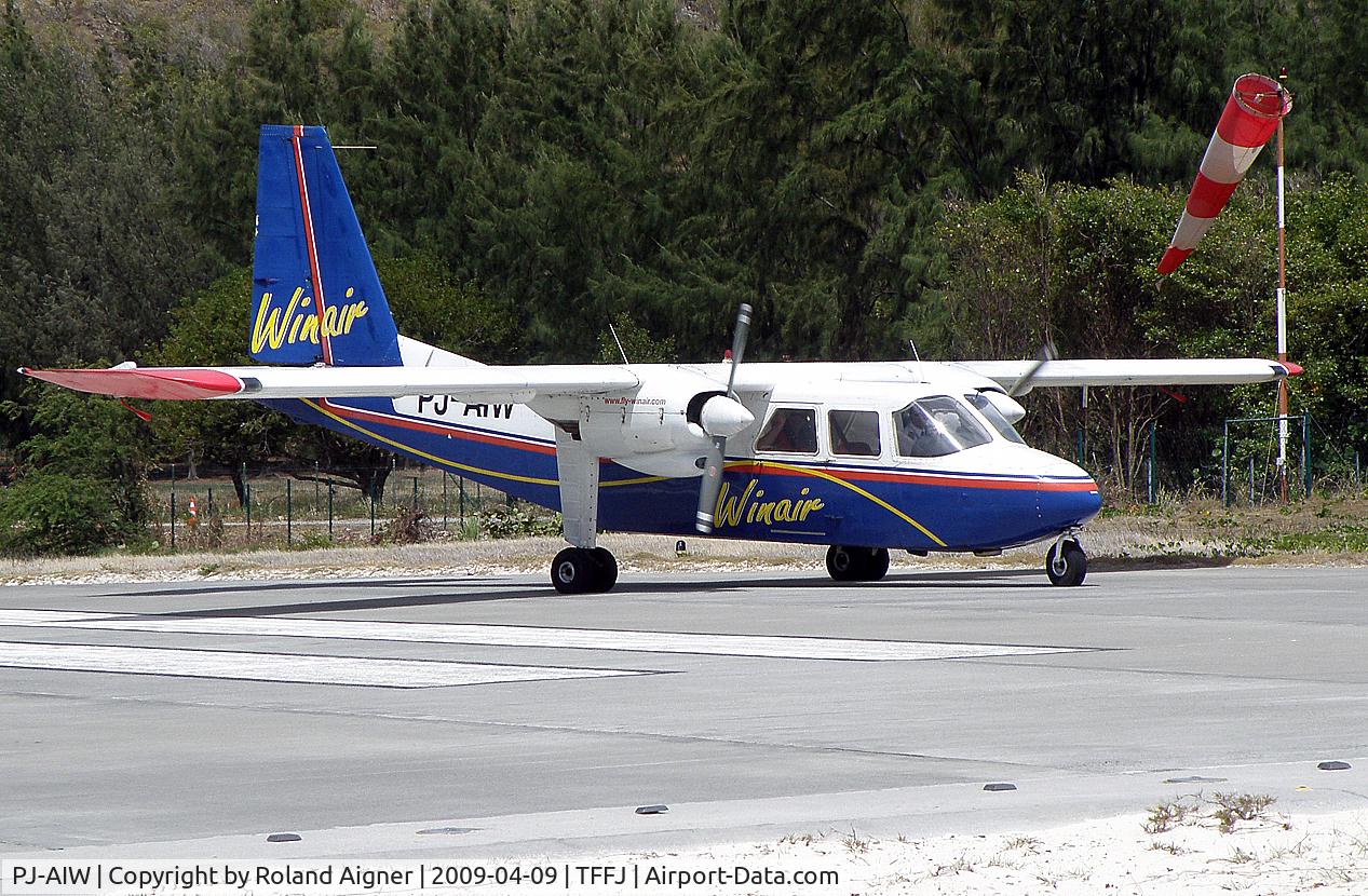 PJ-AIW, 1987 Pilatus Britten-Norman BN-2A-26 Islander C/N 2038B, The end of the Runway is the beginning of the beach.