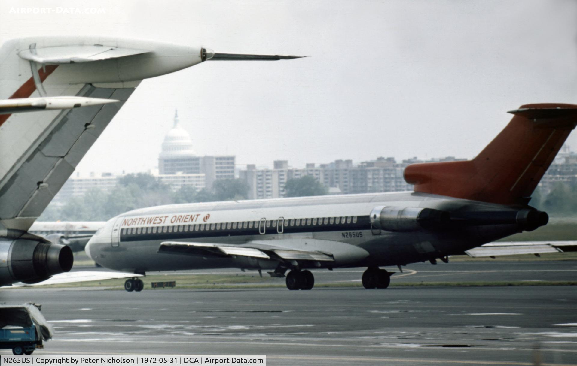 N265US, 1969 Boeing 727-251 C/N 19984, Boeing 727-251 of Northwest Orient Airlines at Washington National in May 1972.