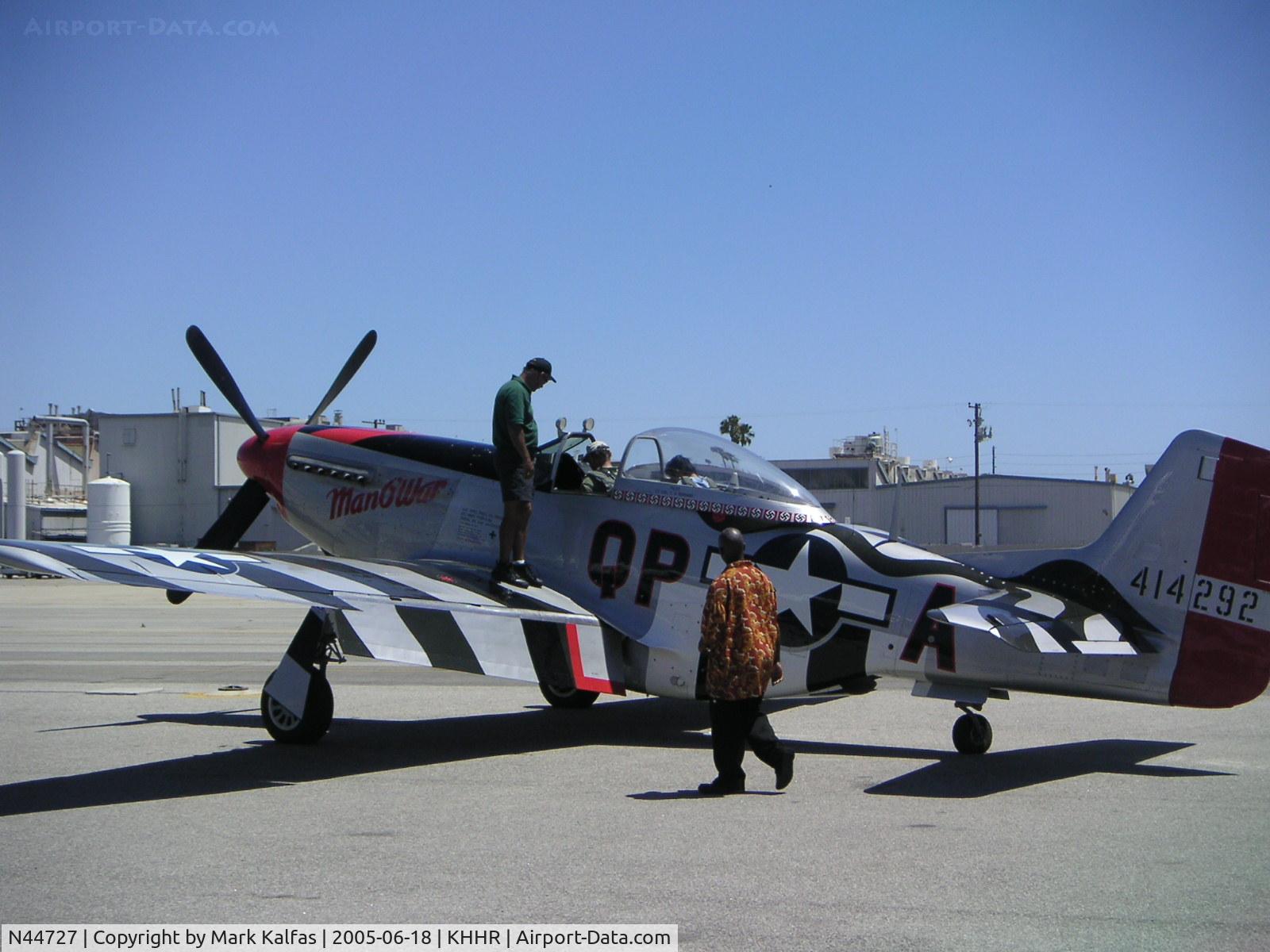 N44727, 1944 North American P-51D Mustang C/N 122-39198, P-51D on the ramp at Hawthorne Airport preparing for departure.