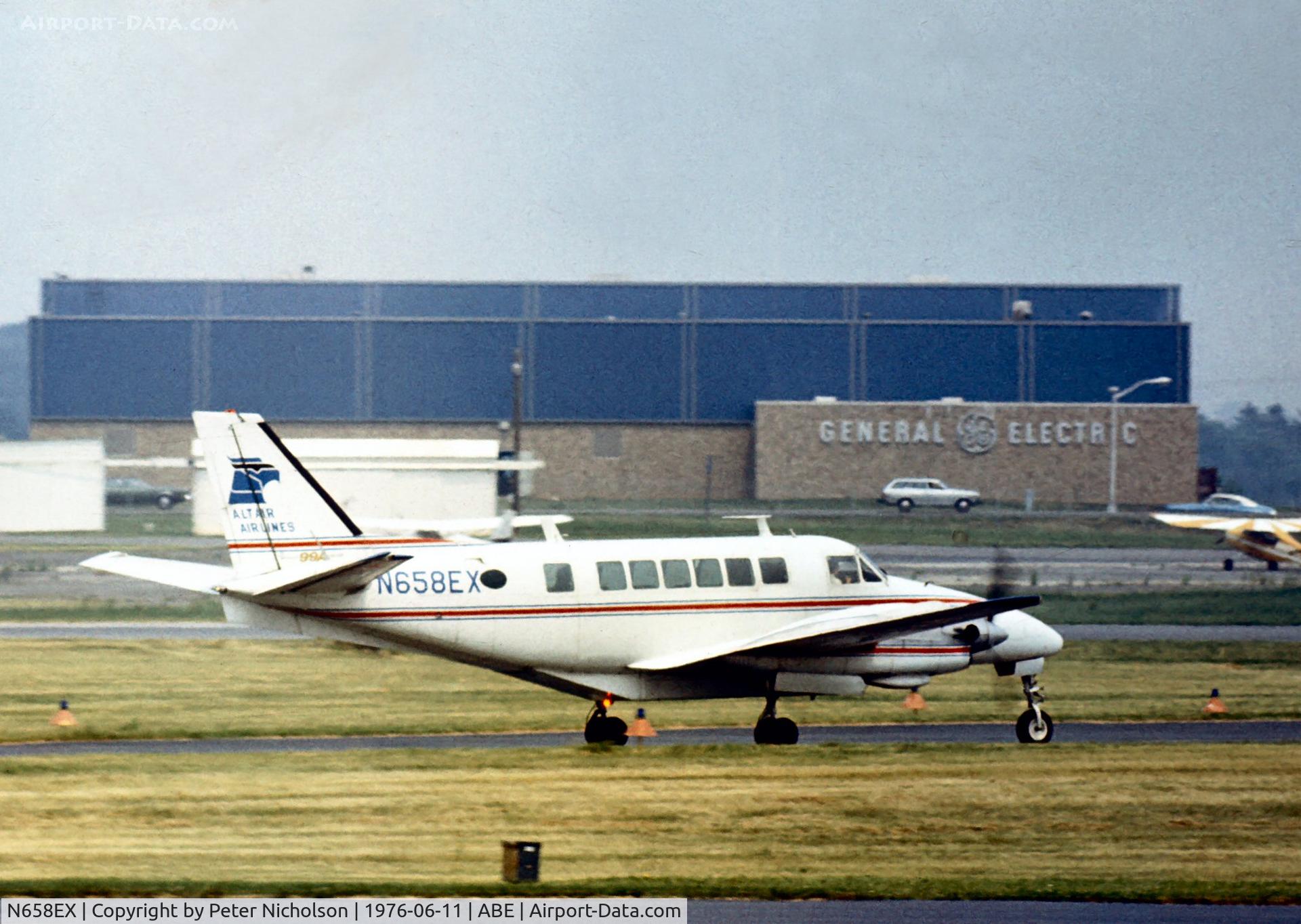 N658EX, 1969 Beech 99A Airliner C/N U-89, Beech 99 of regional airline Altair Airlines at Allentown in the Summer of 1976.