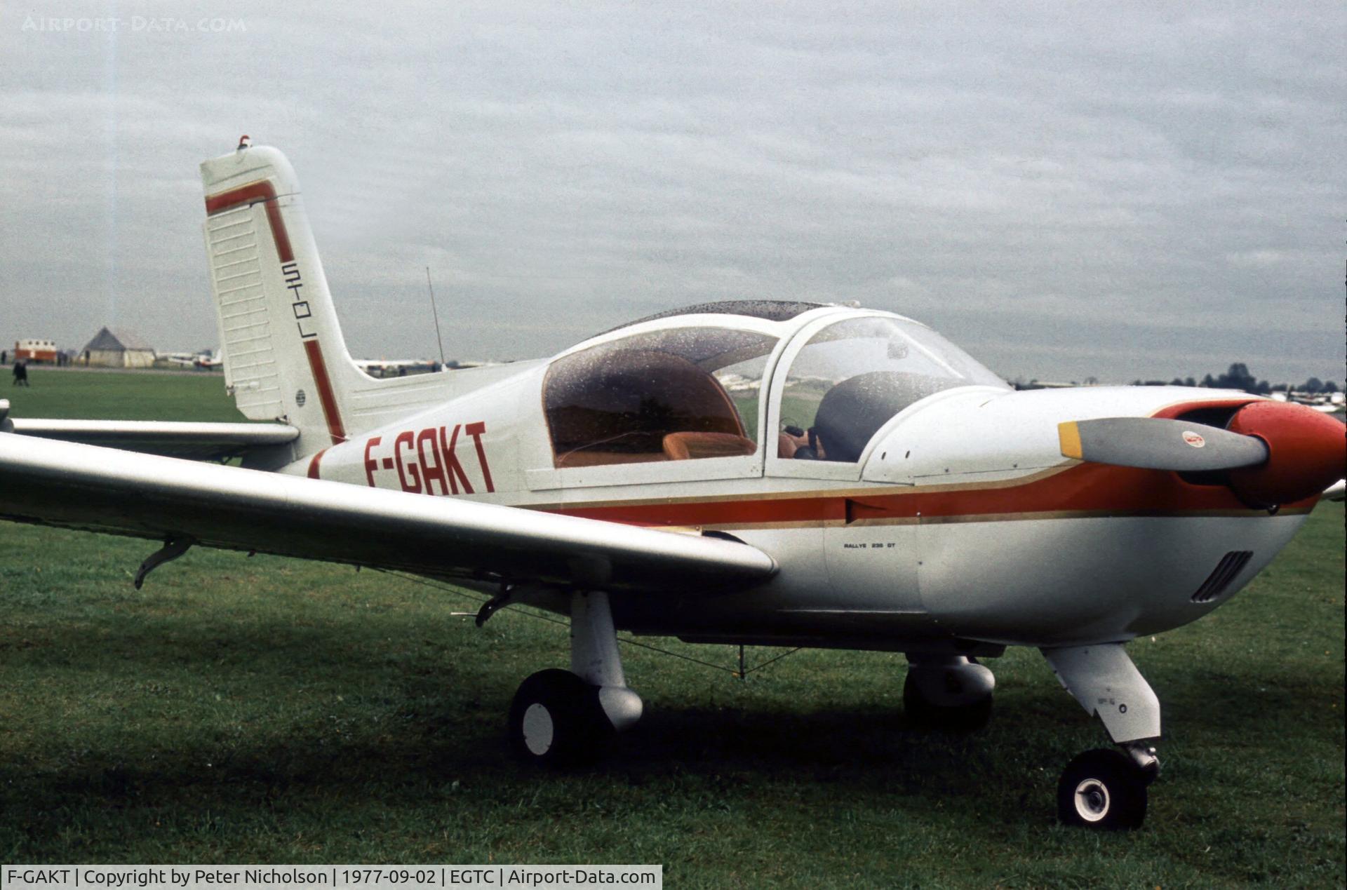 F-GAKT, 1976 Socata Rallye 235E Gabier C/N 12834, SOCATA Rallye 235E at the 1977 Cranfield Business & Light Aviation Show.