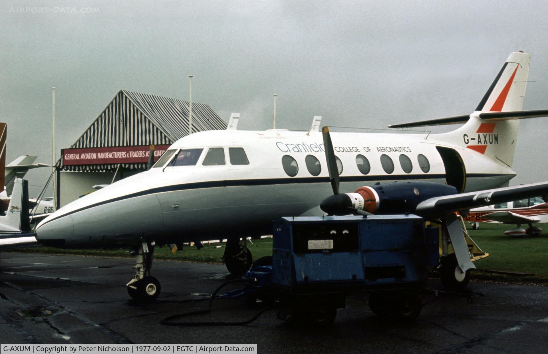 G-AXUM, 1970 Handley Page HP137 Jetstream 1 C/N 245, Cranfield College's Jetstream at the 1977 Cranfield Business & Light Aviation Show.