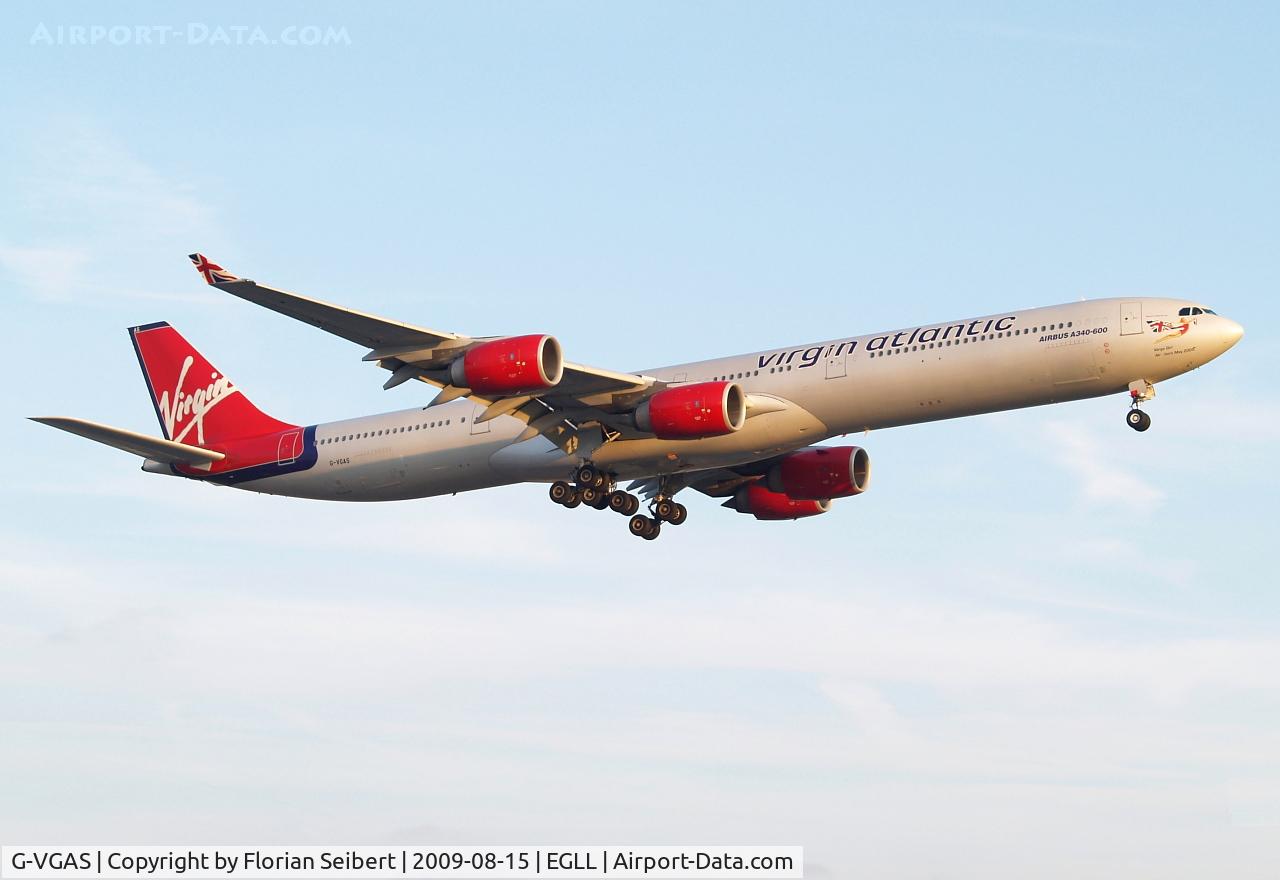 G-VGAS, 2005 Airbus A340-642 C/N 639, Short final rwy 27R