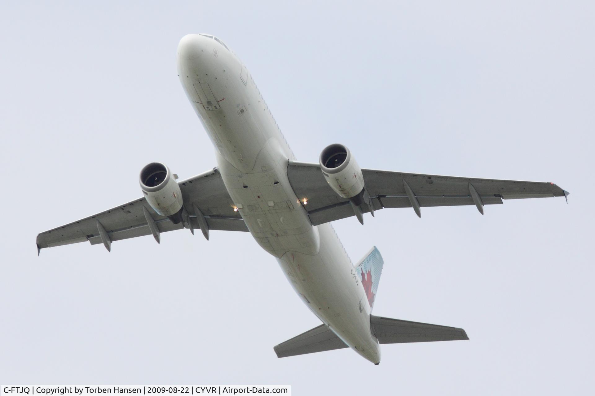 C-FTJQ, 1991 Airbus A320-211 C/N 242, Air Canada A320-221, after take-off from southern runway, heading east from Vancouver International (CYVR).