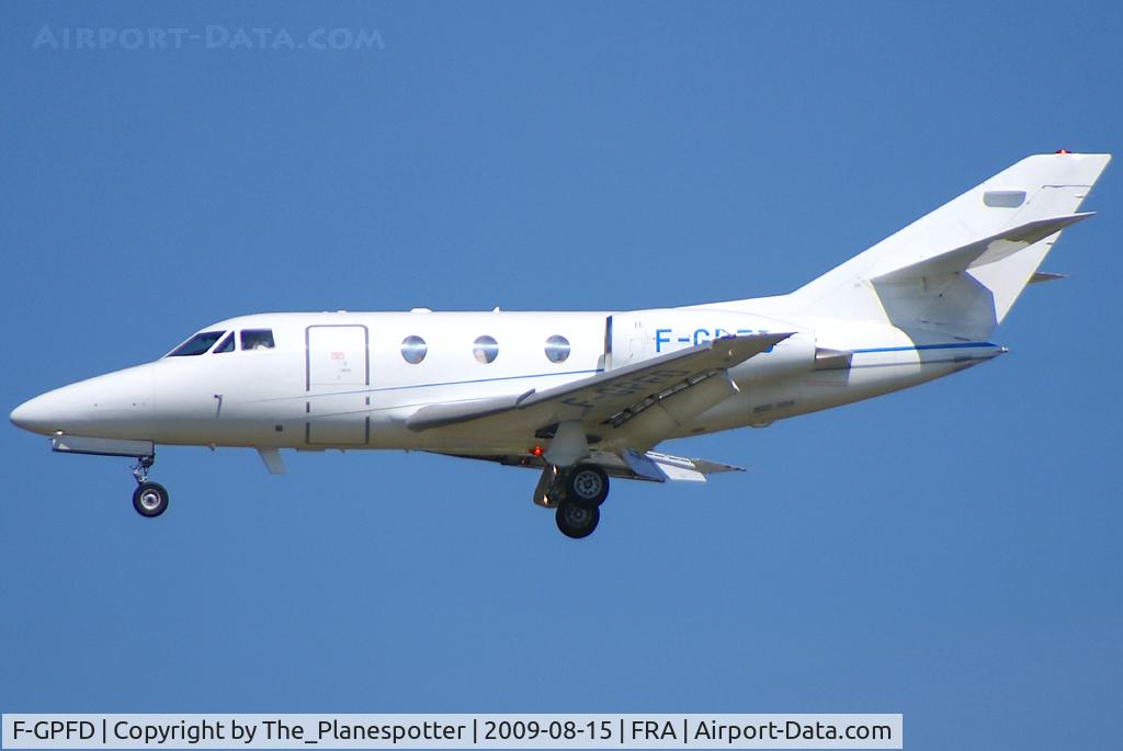 F-GPFD, 1988 Dassault Falcon 10 C/N 221, A nice cute Bizjet approaching Rwy25L and then going to GAT near the new Cargo Terminal in the South of the Airport.