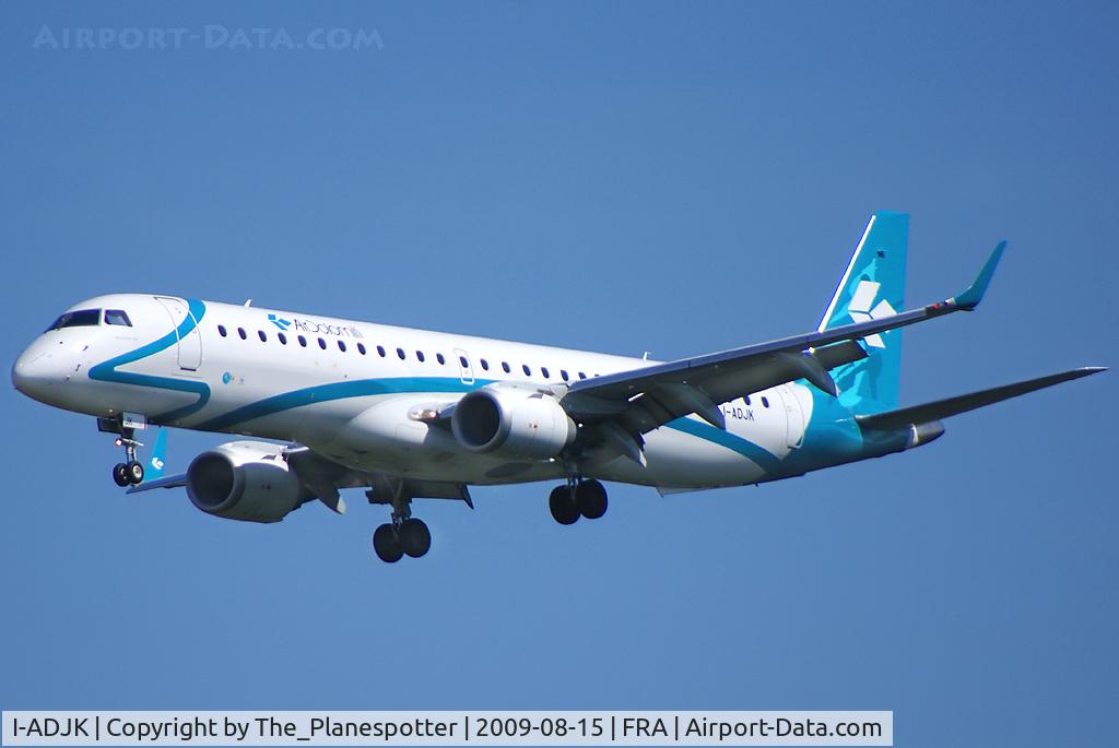 I-ADJK, 2009 Embraer 195LR (ERJ-190-200LR) C/N 19000245, A New Aircraft and Reg for Airport Data. Nice Scheme on this bigger Embraer Jet from Italy.