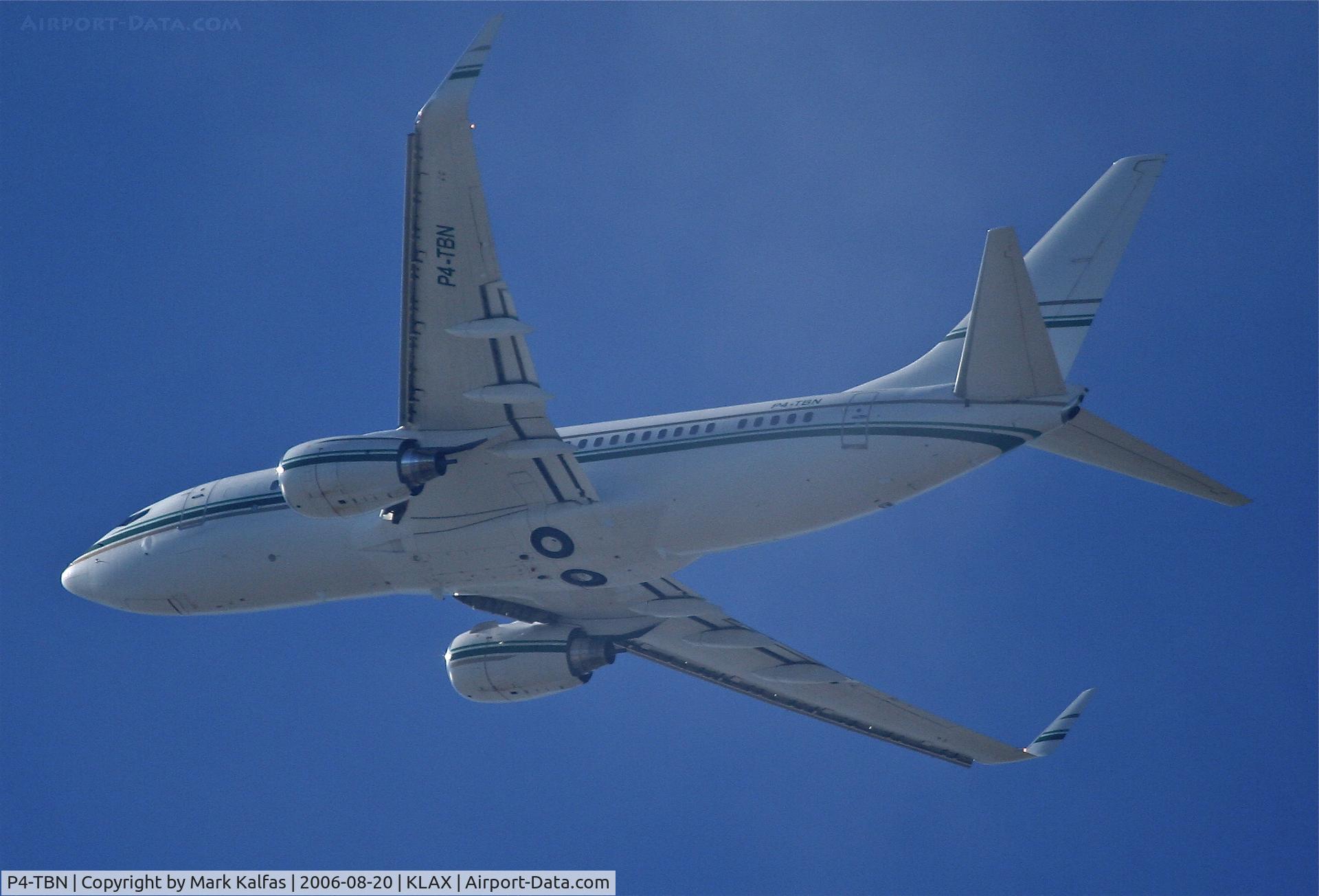 P4-TBN, Boeing 737-7BH BBJ C/N 29791, Boeing 737-7BH (BBJ), departing 25L KLAX