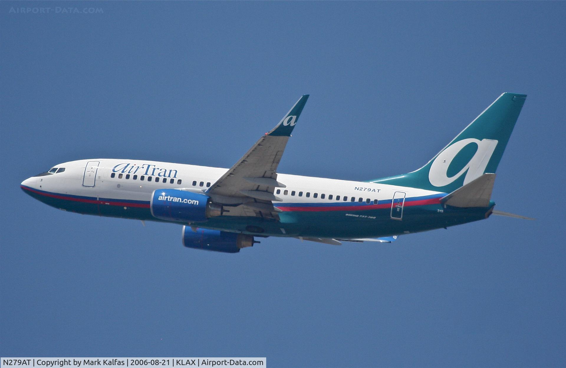 N279AT, 2005 Boeing 737-76N C/N 32666, Air Tran Boeing 737-76N, N279AT 25R departure KLAX