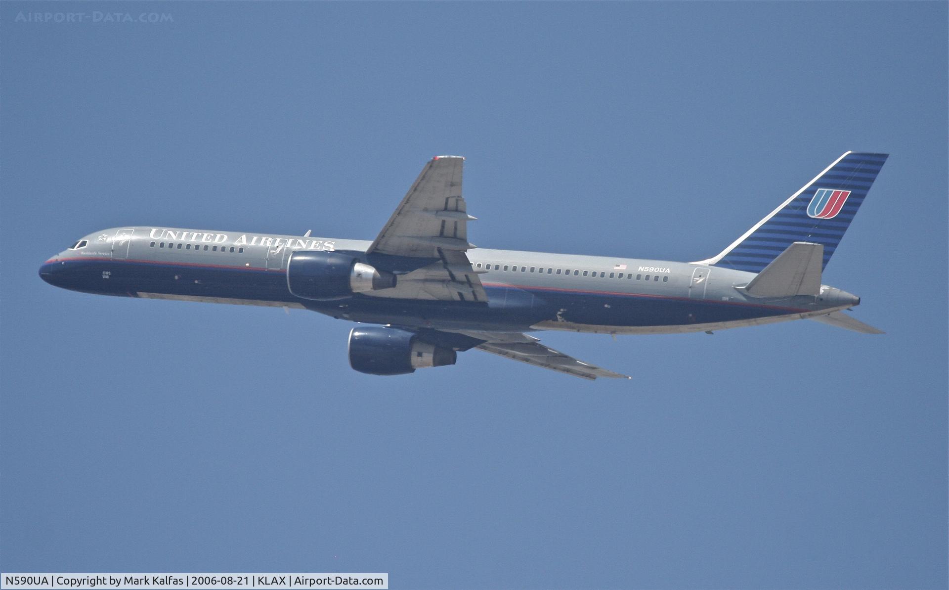 N590UA, 1997 Boeing 757-222 C/N 28708, United Airlines Boeing 757-222, N590UA KLAX 25R departure