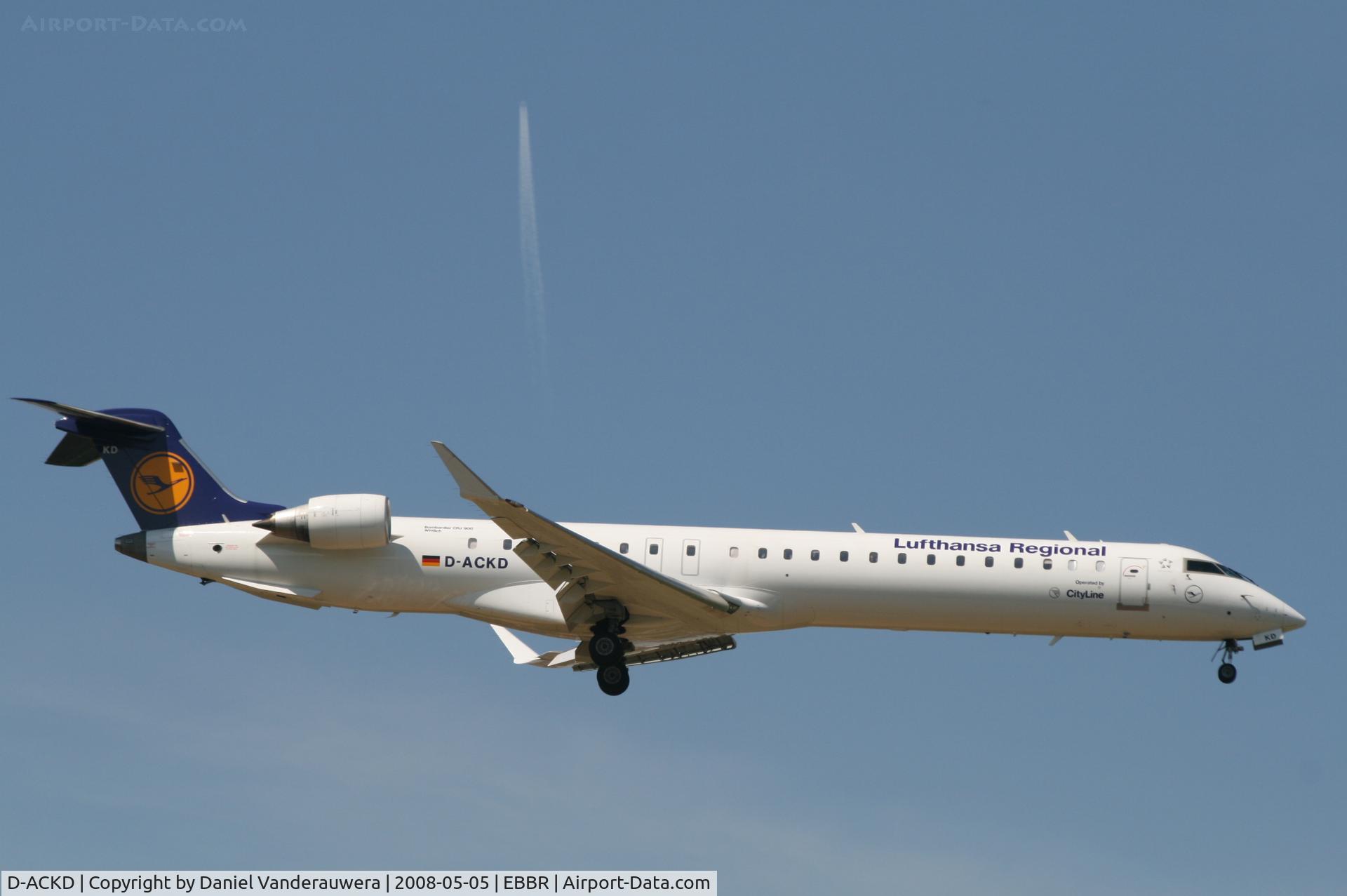 D-ACKD, 2006 Bombardier CRJ-900LR (CL-600-2D24) C/N 15080, descending to rwy 02