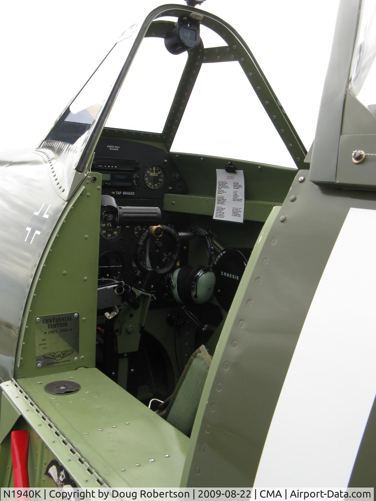 N1940K, 2003 Jurca MJ-100 Spitfire C/N MK9EX, 2003 Deford Mk.IX JURCA MJ100 full size wooden replica Supermarine Spitfire Mk.IX, Allison 1,480 Hp, cockpit, prototypical British loop stick control