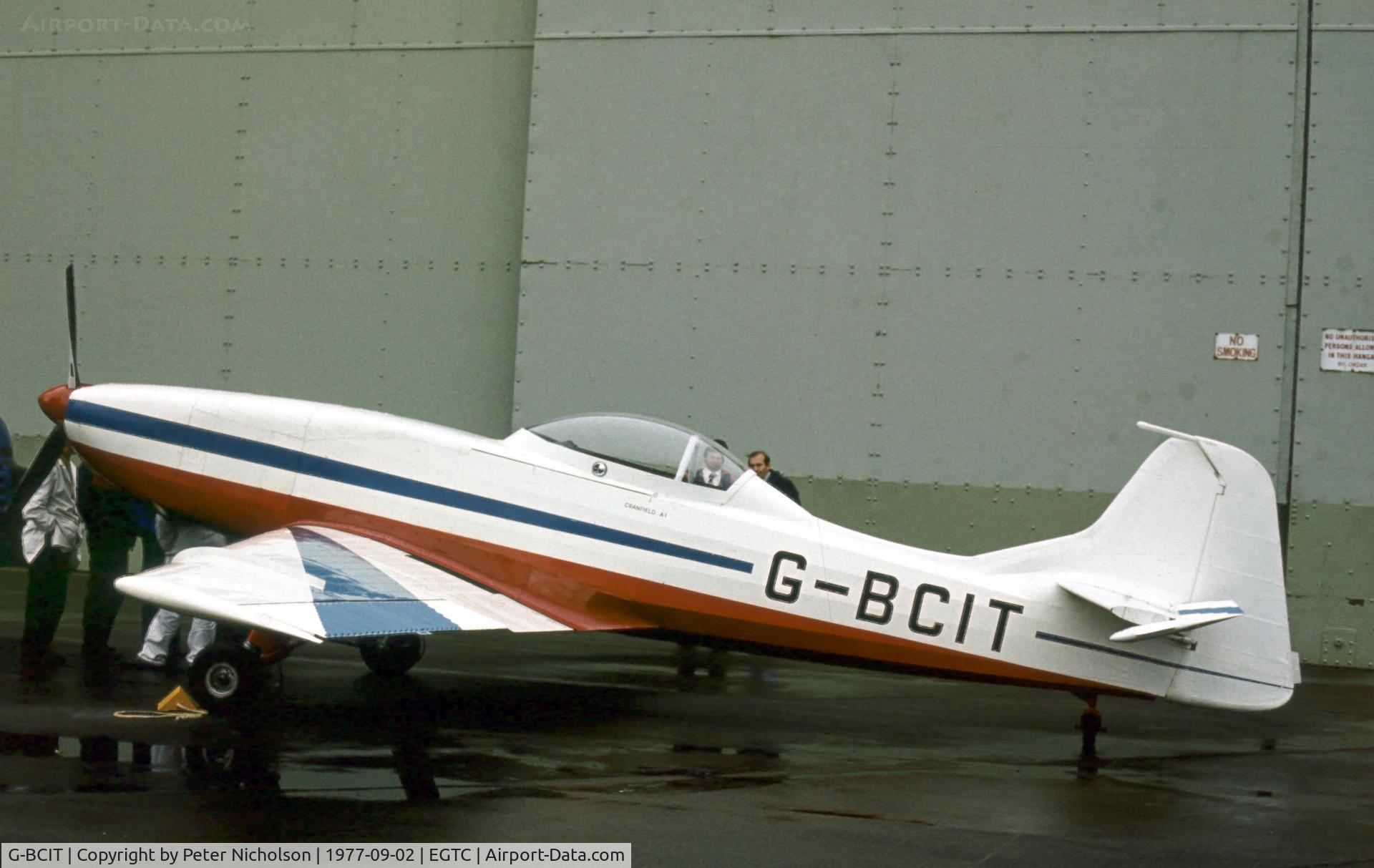 G-BCIT, 1976 Cranfield A.1 C/N 001, Cranfield A.1 on display at the 1977 Cranfield Business & Light Aviation Show.