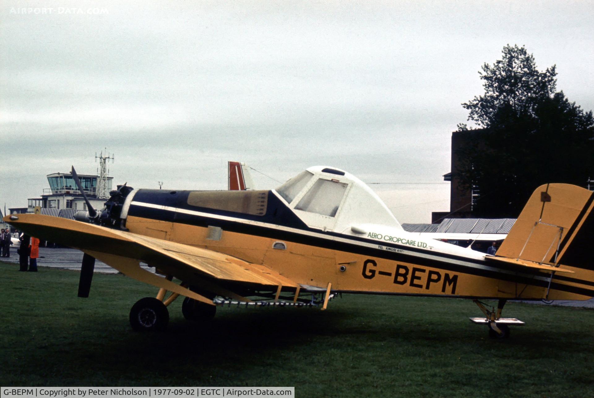 G-BEPM, 1975 Rockwell S-2R-800 Thrush Commander C/N 5009, Thrush Commander 800 of Aero Cropcare at the 1977 Cranfield Business & Light Aviation Show.