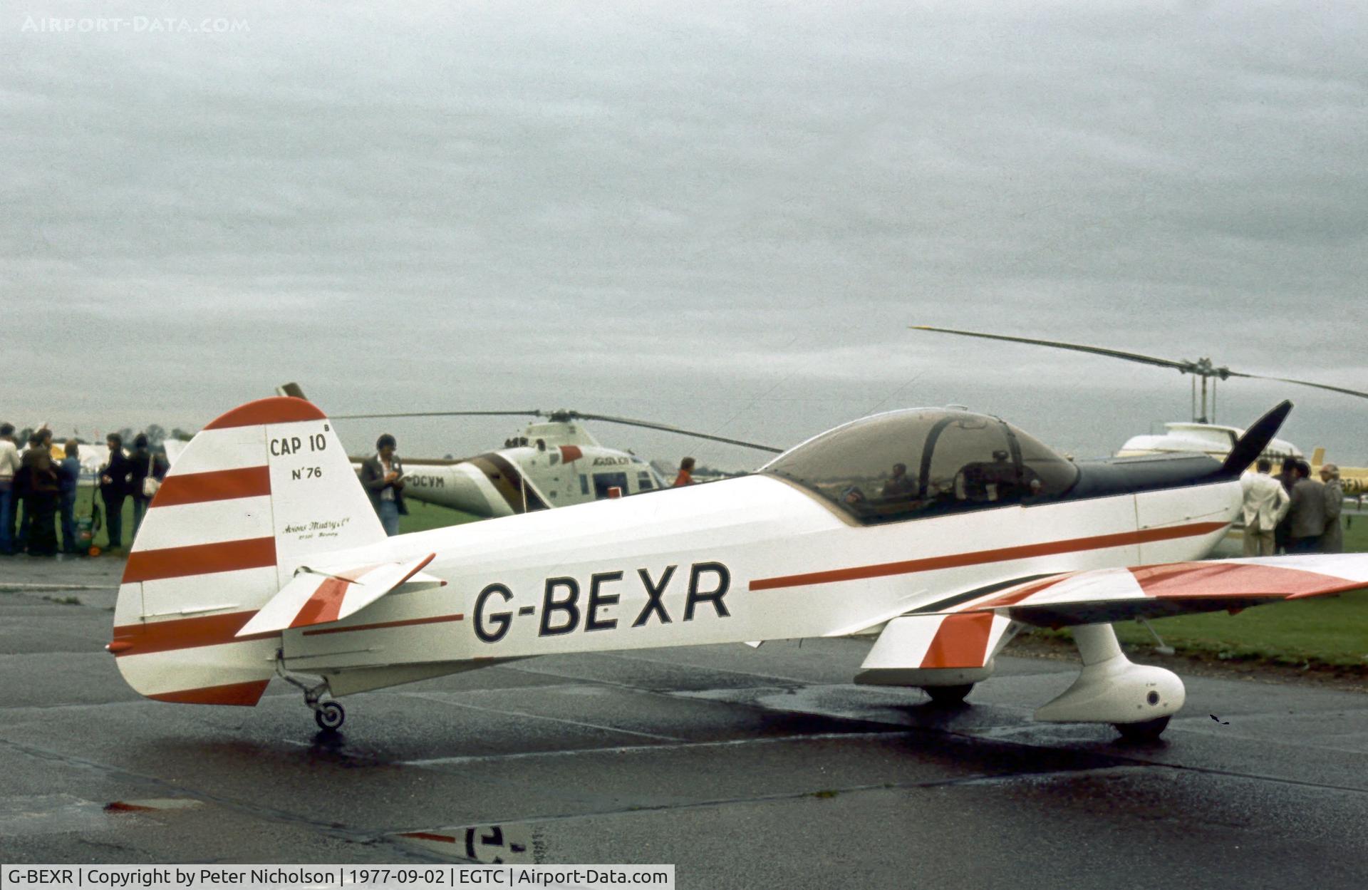 G-BEXR, 1977 Mudry CAP-10B C/N 76, Mudry/CAARP CAP-10B at the 1977 Cranfield Business & Light Aviation Show.