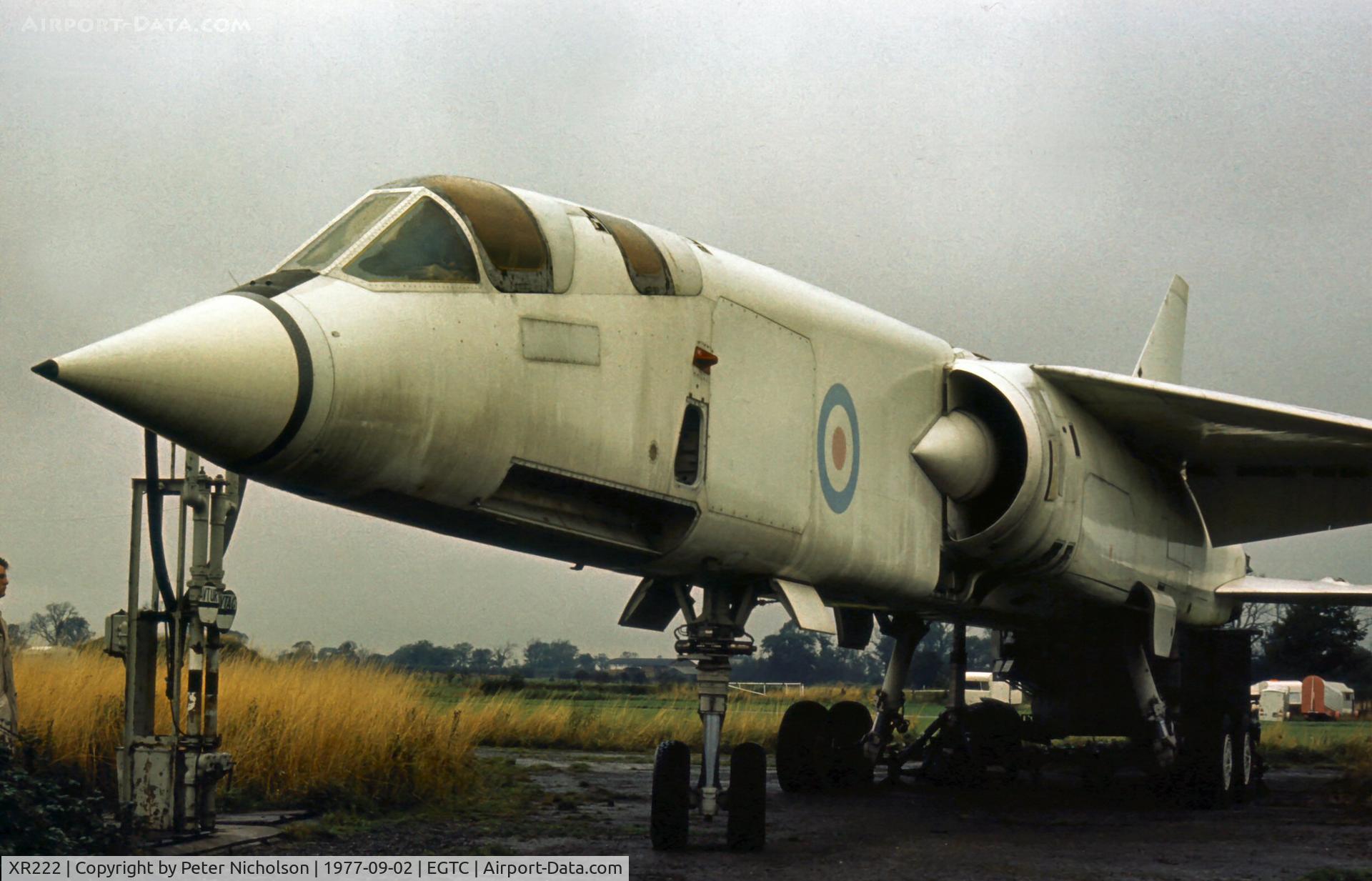 XR222, 1964 BAC TSR-2 C/N XO-4, Another view of Cranfield's TSR.2 on display at the 1977 Cranfield Business & Light Aviation Show.