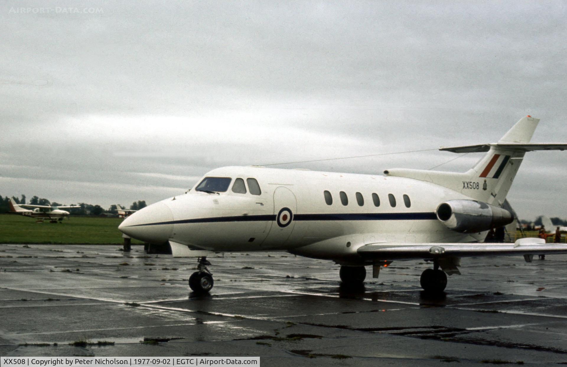 XX508, 1973 Hawker Siddeley HS.125 CC.2 C/N 256008, HS.125 CC.2 of 32 Squadron attended the 1977 Cranfield Business & Light Aviation Show.