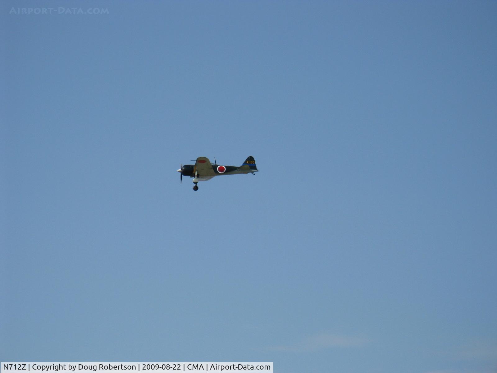 N712Z, 1942 Mitsubishi A6M3 Reisen (Zero) C/N 3869, 1942 Mitsubishi A6M-3 ZERO SEN 'Zeke' Model 22, P&W R-1830 for original Nakajima NK1F Sakae 21 radial of 1,130 Hp, on final for Rwy 26