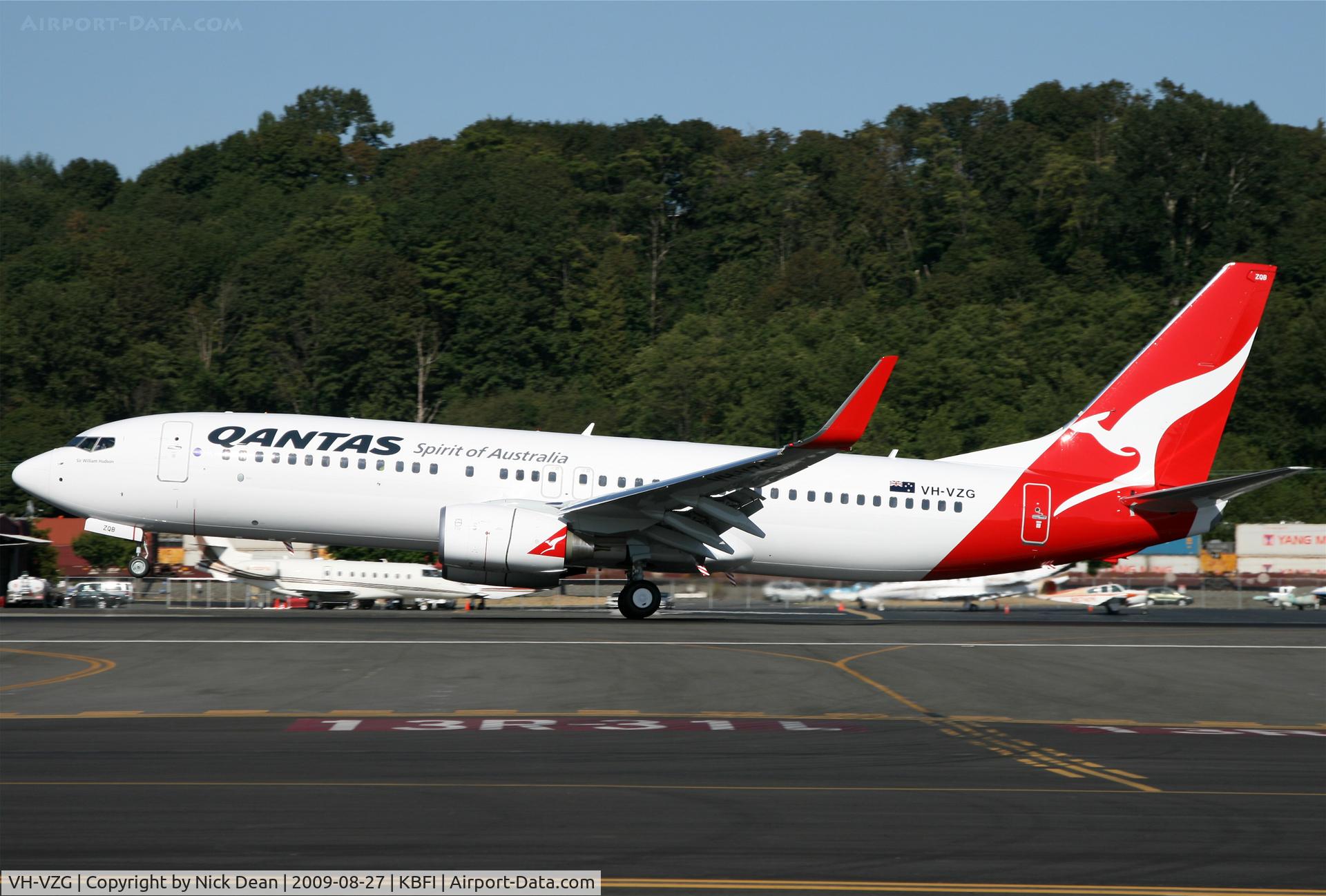 VH-VZG, 2009 Boeing 737-838 C/N 34201, KBFI A rareity here the nose wheel door and the tail say that this is VH-ZQB and the actual reg is VH-VZG
