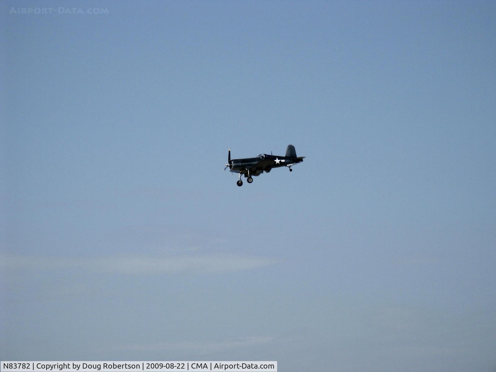 N83782, 1942 Vought F4U-1 Corsair C/N 3884 (Bu 17799), 1942 Chance Vought/Maloney F4U-1A CORSAIR, P&W R-2800 Double Wasp 2,450 Hp, on final for Rwy 26